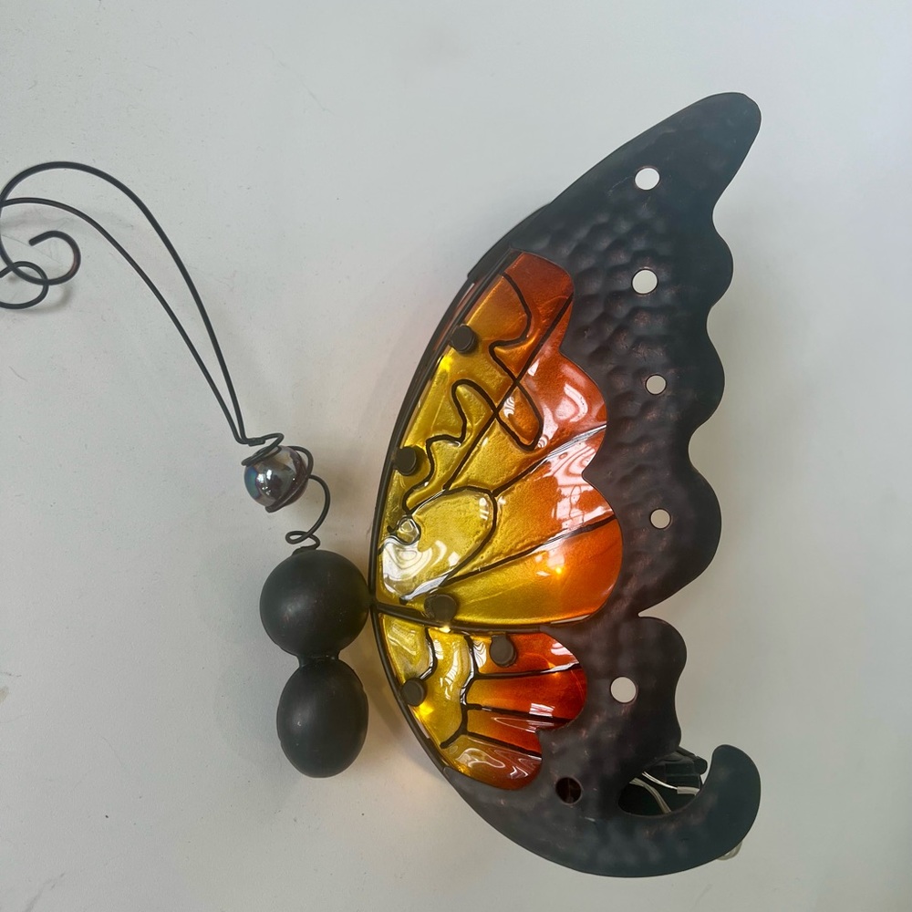 Metal Butterfly  Art with Orange and Yellow Accents with ligth